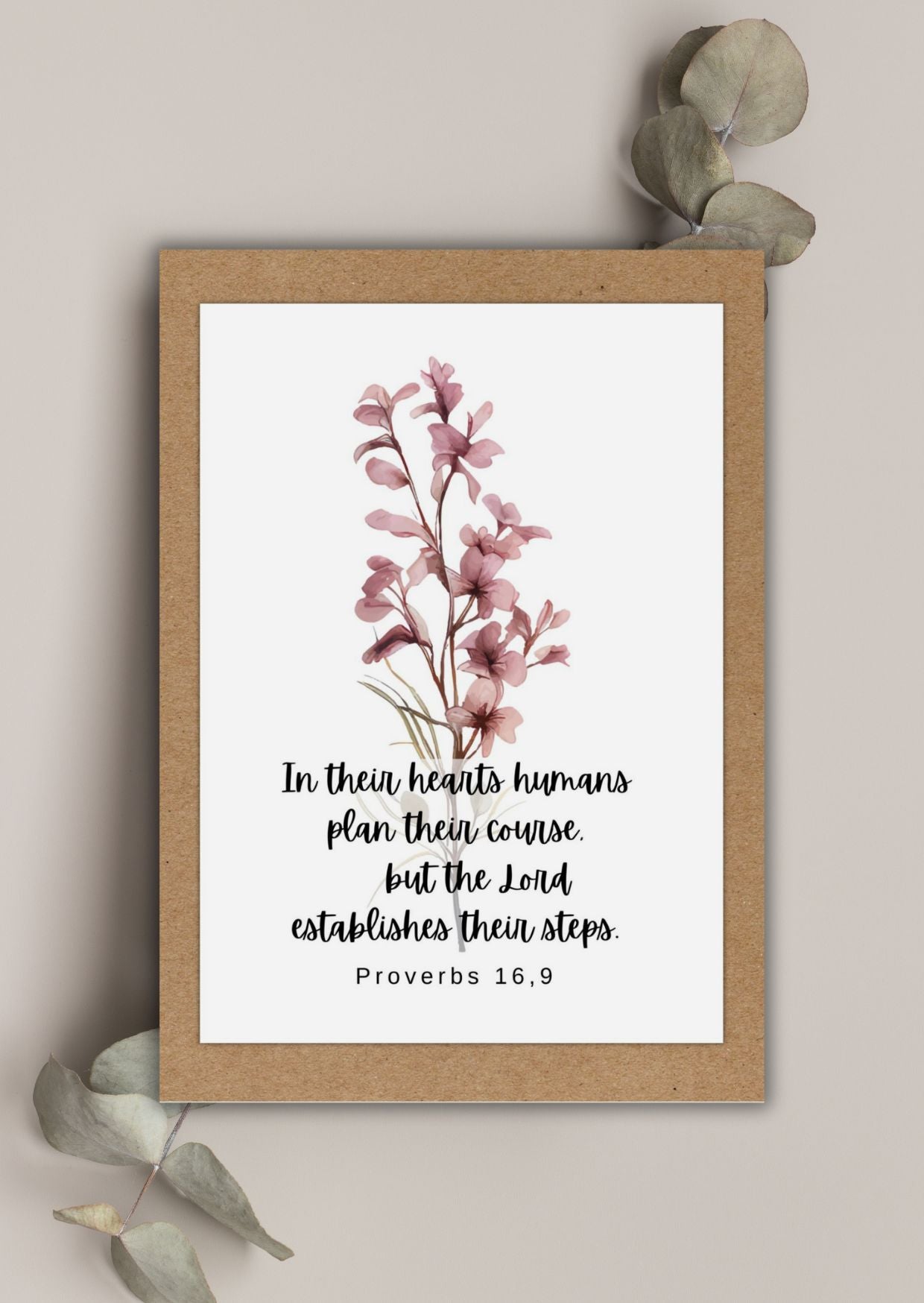 Proverbs 16,9  Faith and Strength - Greeting Card with Bible Verse