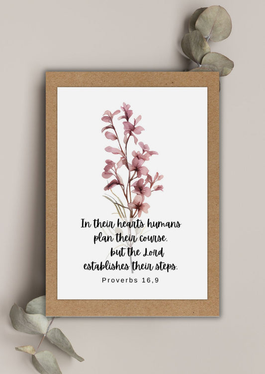 Proverbs 16,9  Faith and Strength - Greeting Card with Bible Verse