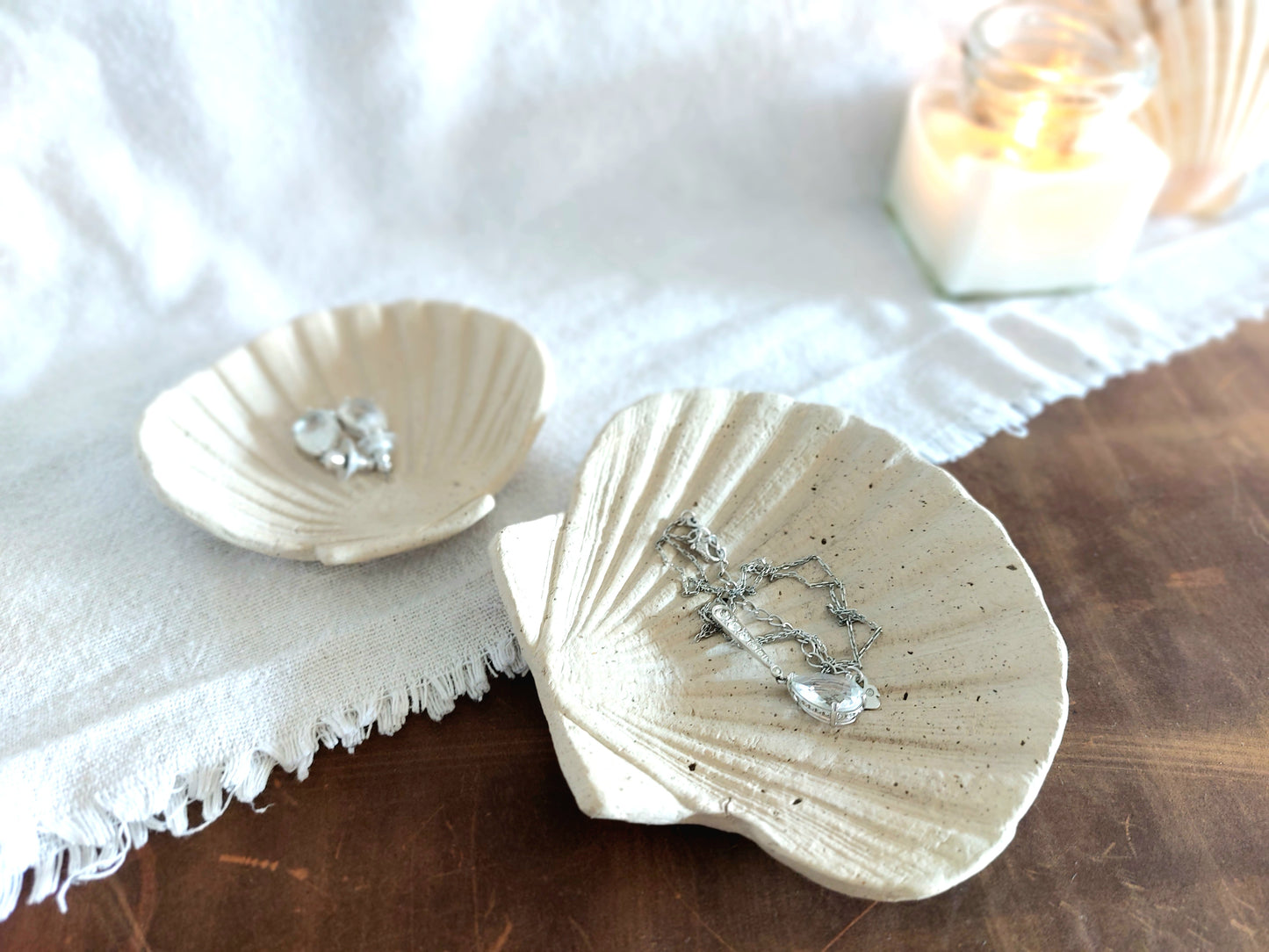 Speckled Clay Trinket Bowl, Seashell - Shaped Jewellery Tray