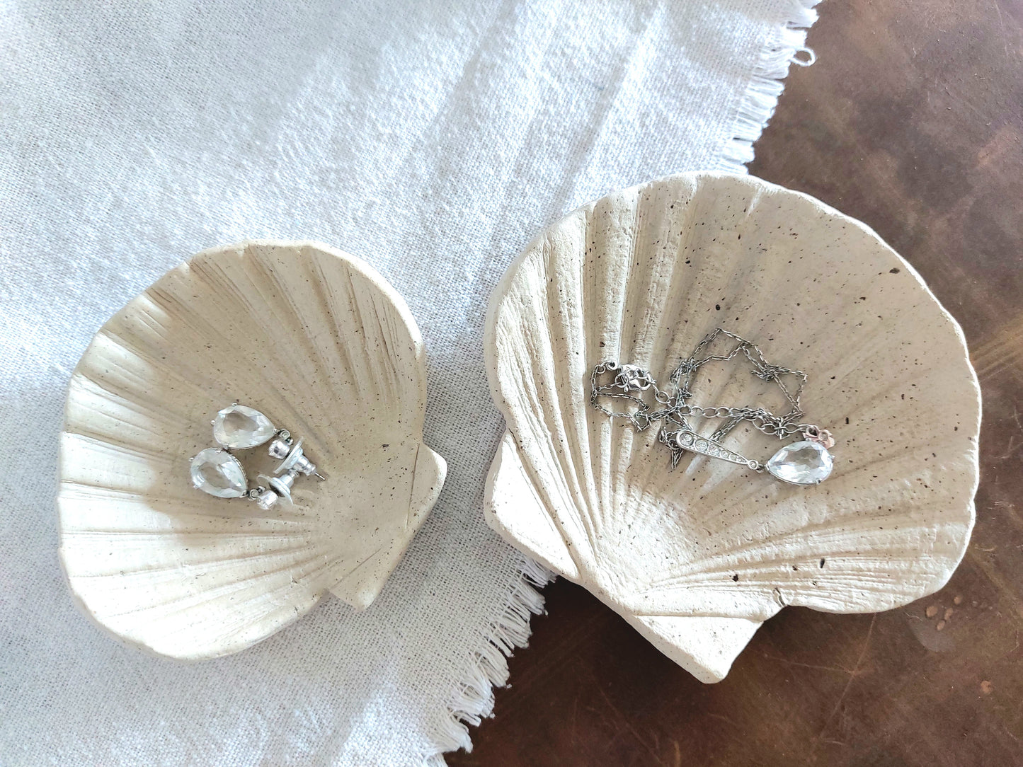 Speckled Clay Trinket Bowl, Seashell - Shaped Jewellery Tray