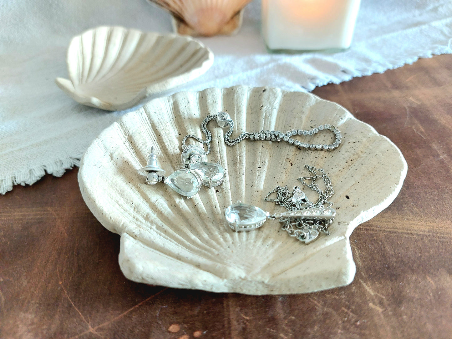 Speckled Clay Trinket Bowl, Seashell - Shaped Jewellery Tray