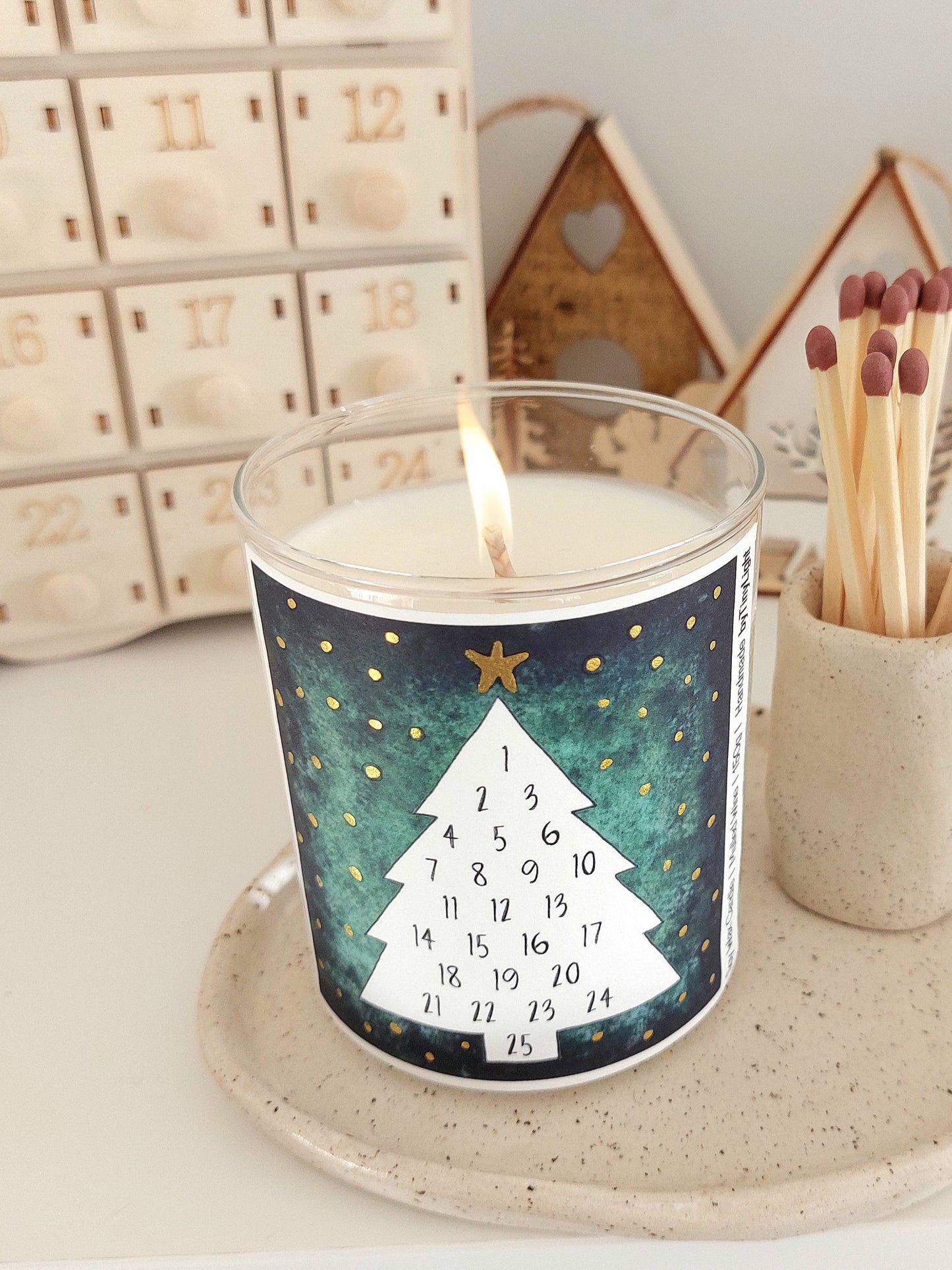 Advent Calendar Candle Jar - Green Christmas Tree