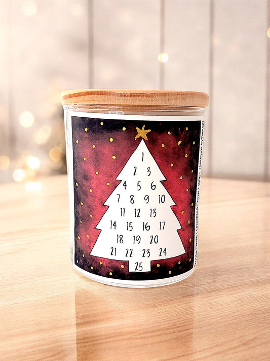 Advent Calendar Candle Jar - Red Christmas Tree