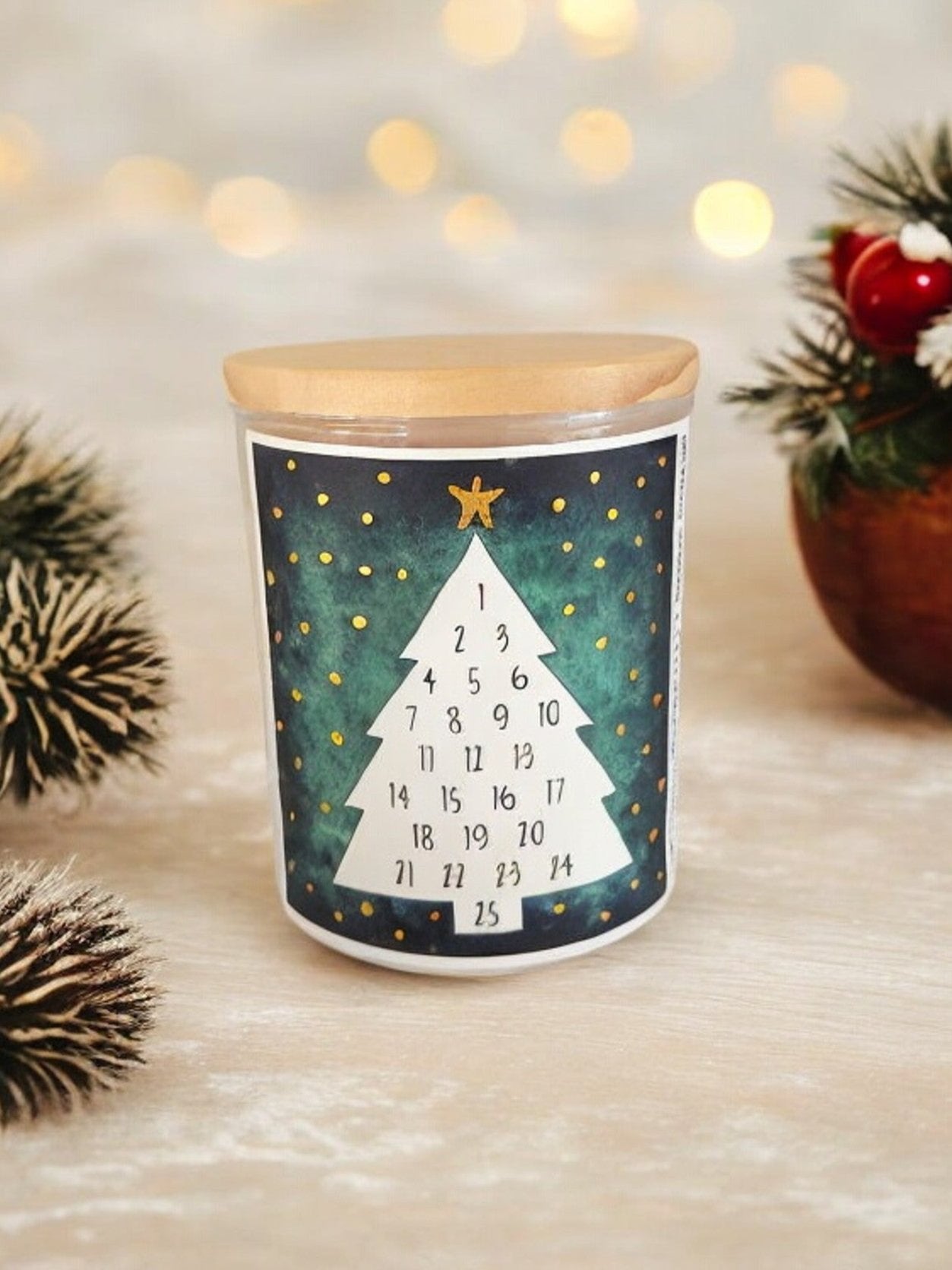 Advent Calendar Candle Jar - Green Christmas Tree