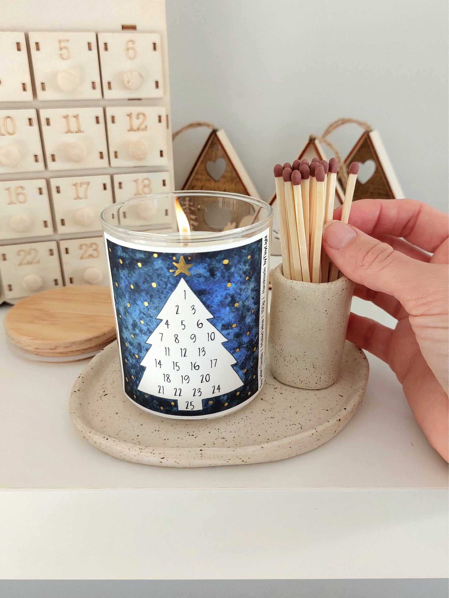 Advent Calendar Candle Jar - Blue Christmas Tree