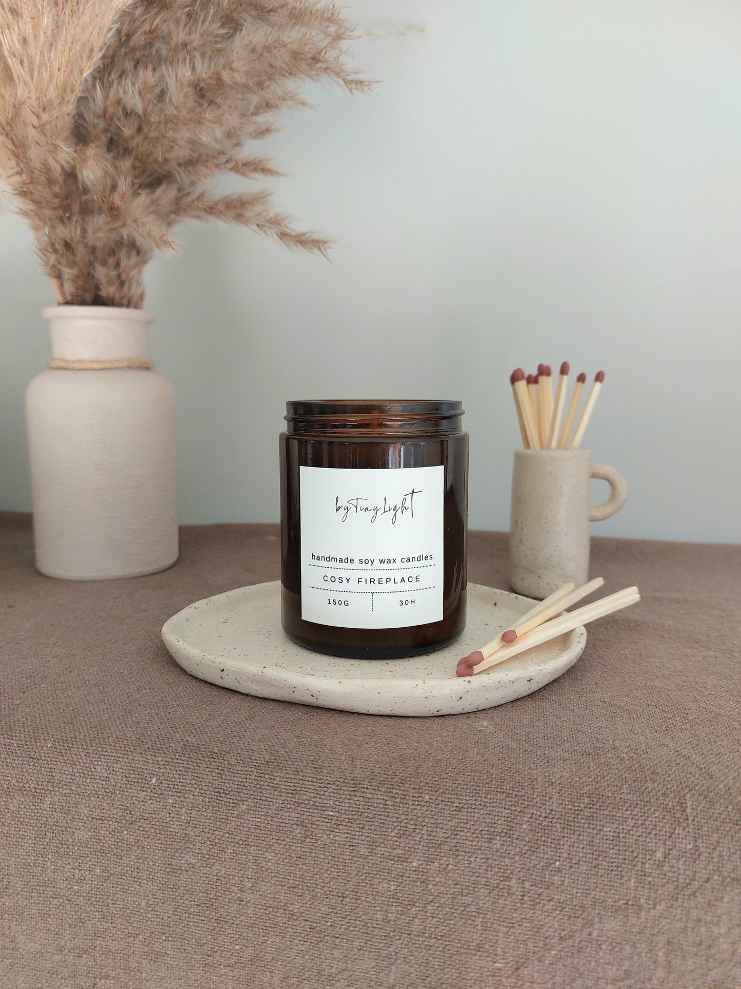 Scented Soy Wax Candle in Amber Glass Jar