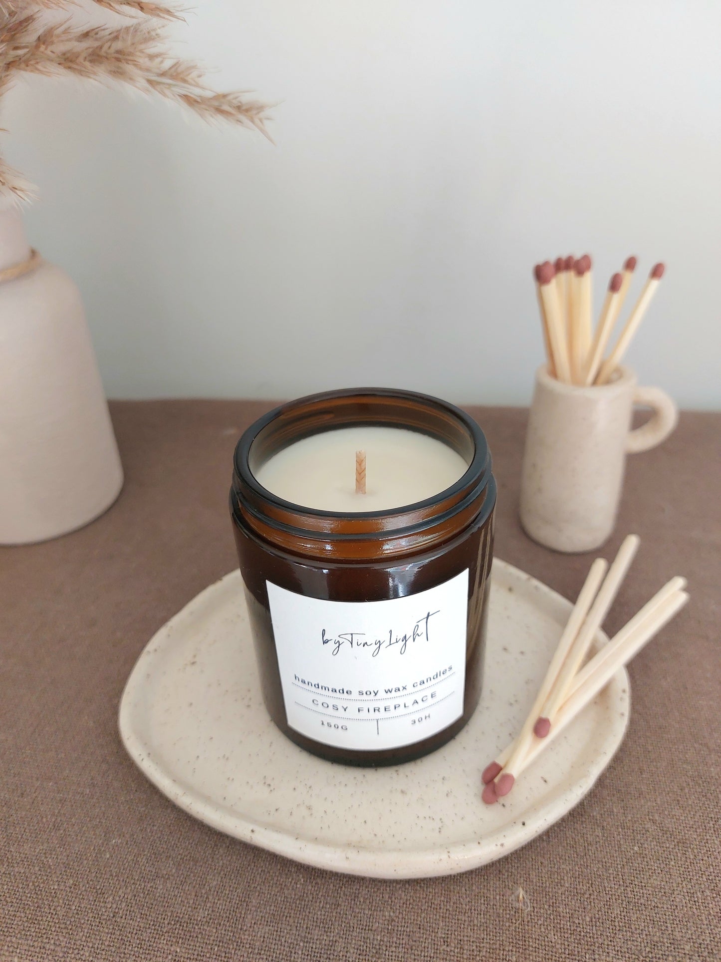 Scented Soy Wax Candle in Amber Glass Jar