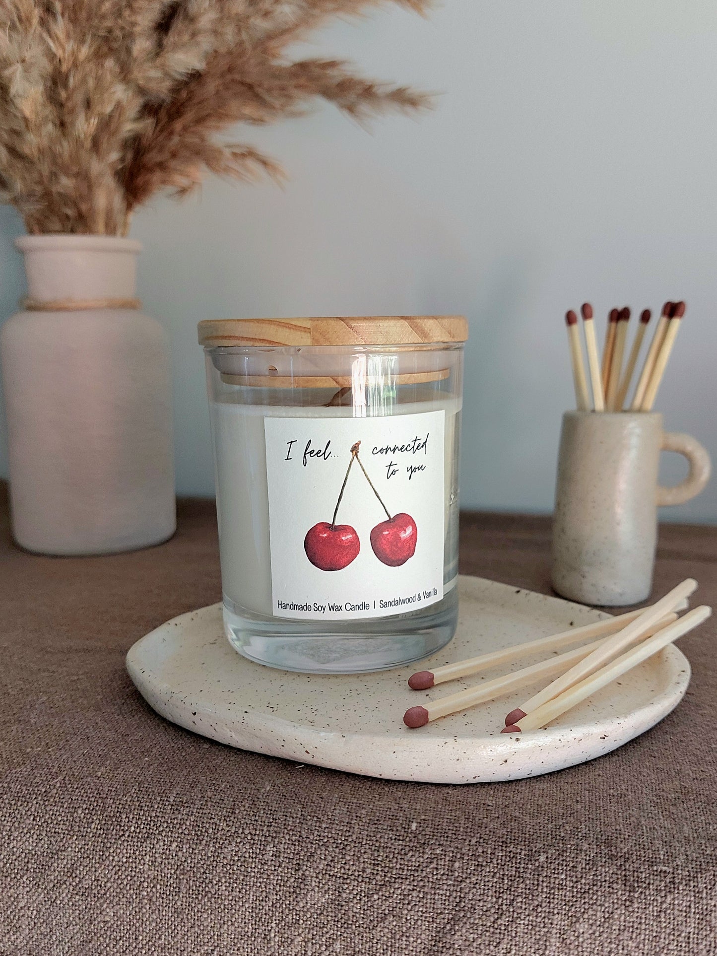 Valentines/ Anniversary Candle in Glass Jar 'Connected Cherry'