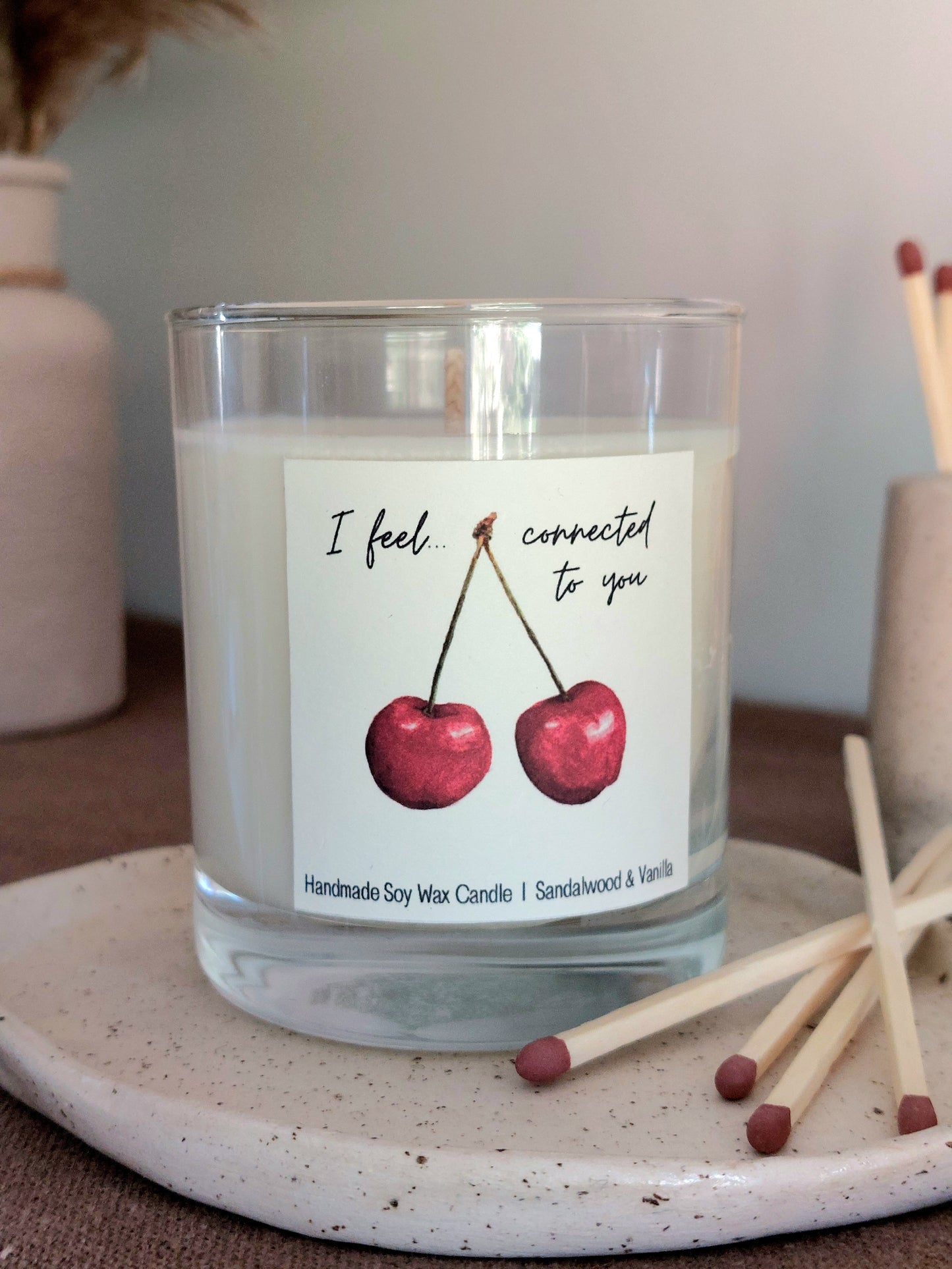 Valentines/ Anniversary Candle in Glass Jar 'Connected Cherry'