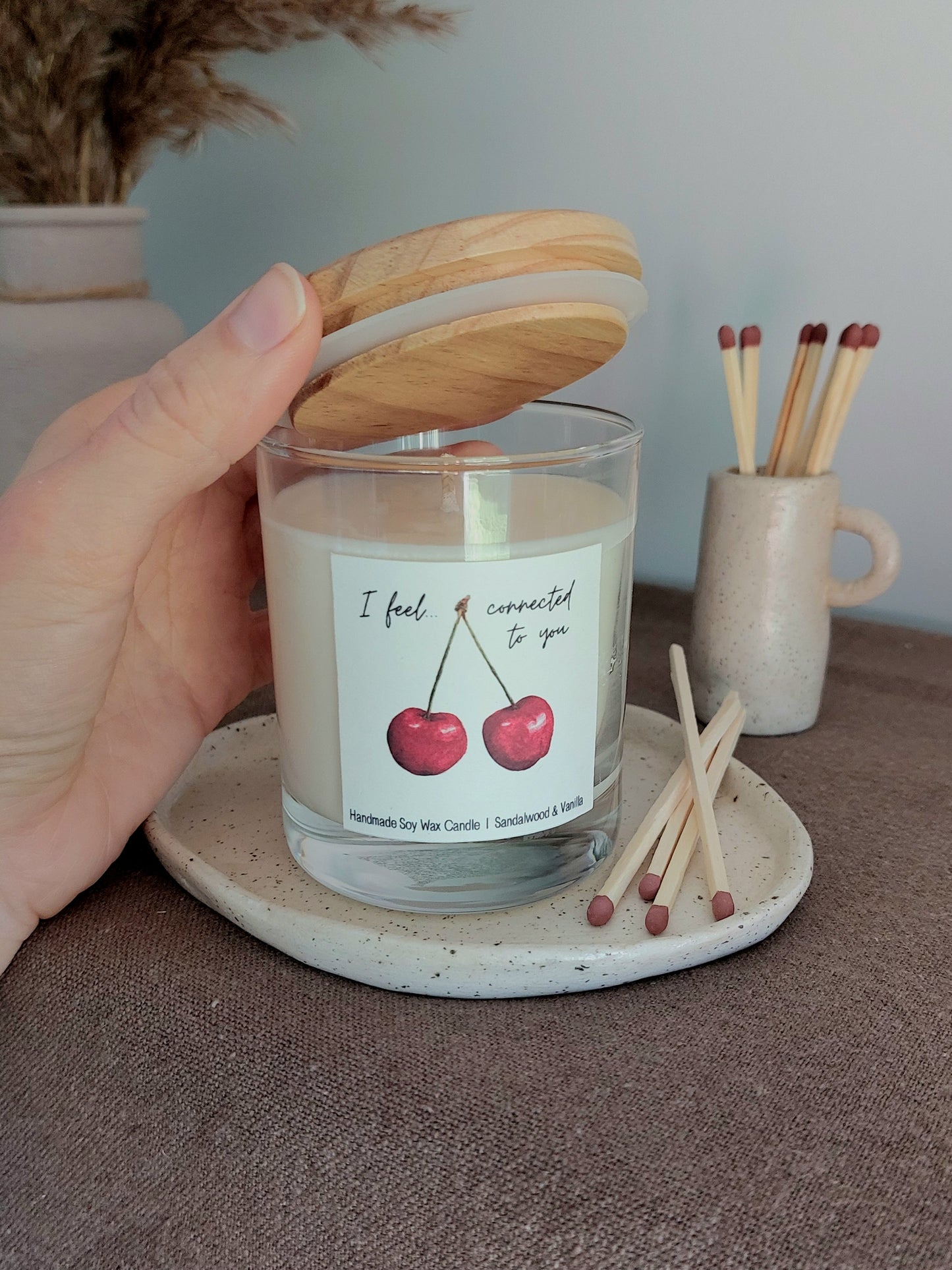 Valentines/ Anniversary Candle in Glass Jar 'Connected Cherry'