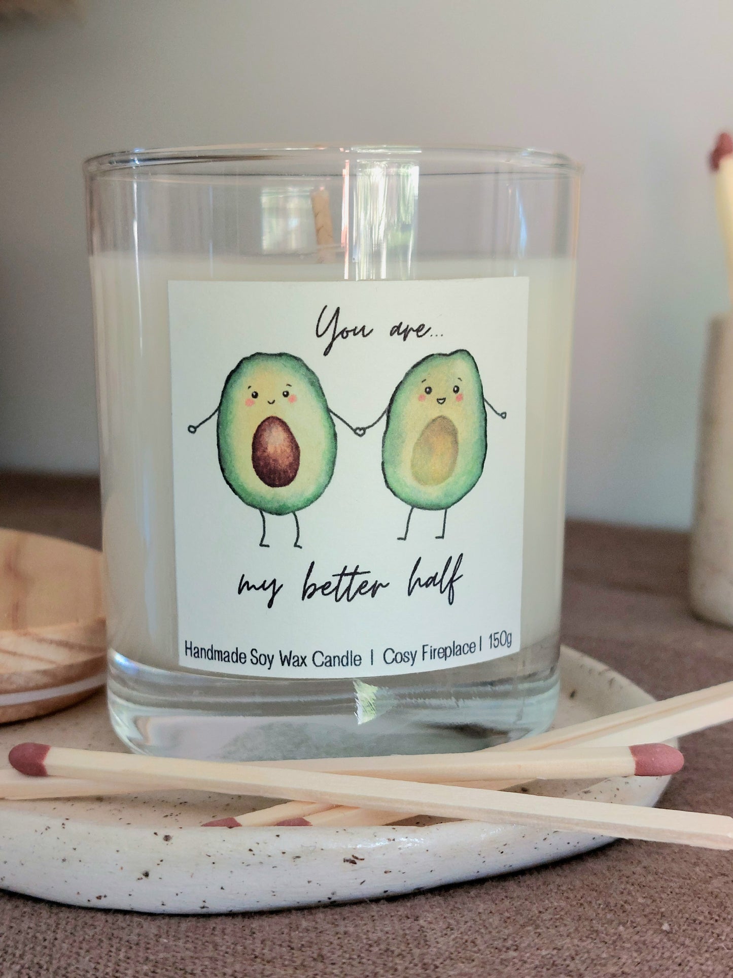 Valentines/ Anniversary Candle in Glass Jar 'Avocado Couple'