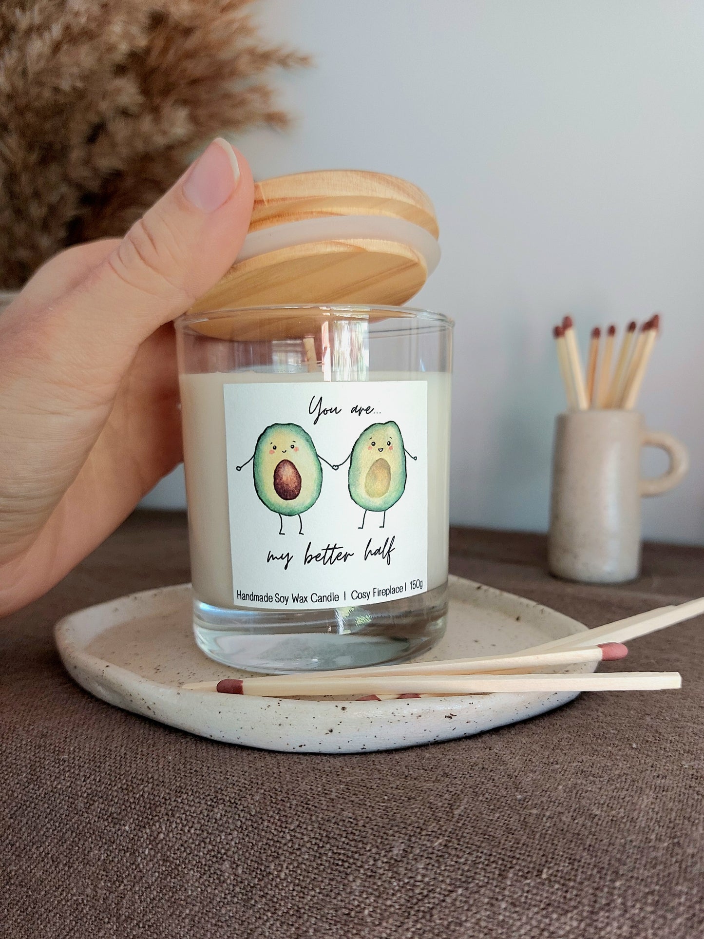 Valentines/ Anniversary Candle in Glass Jar 'Avocado Couple'