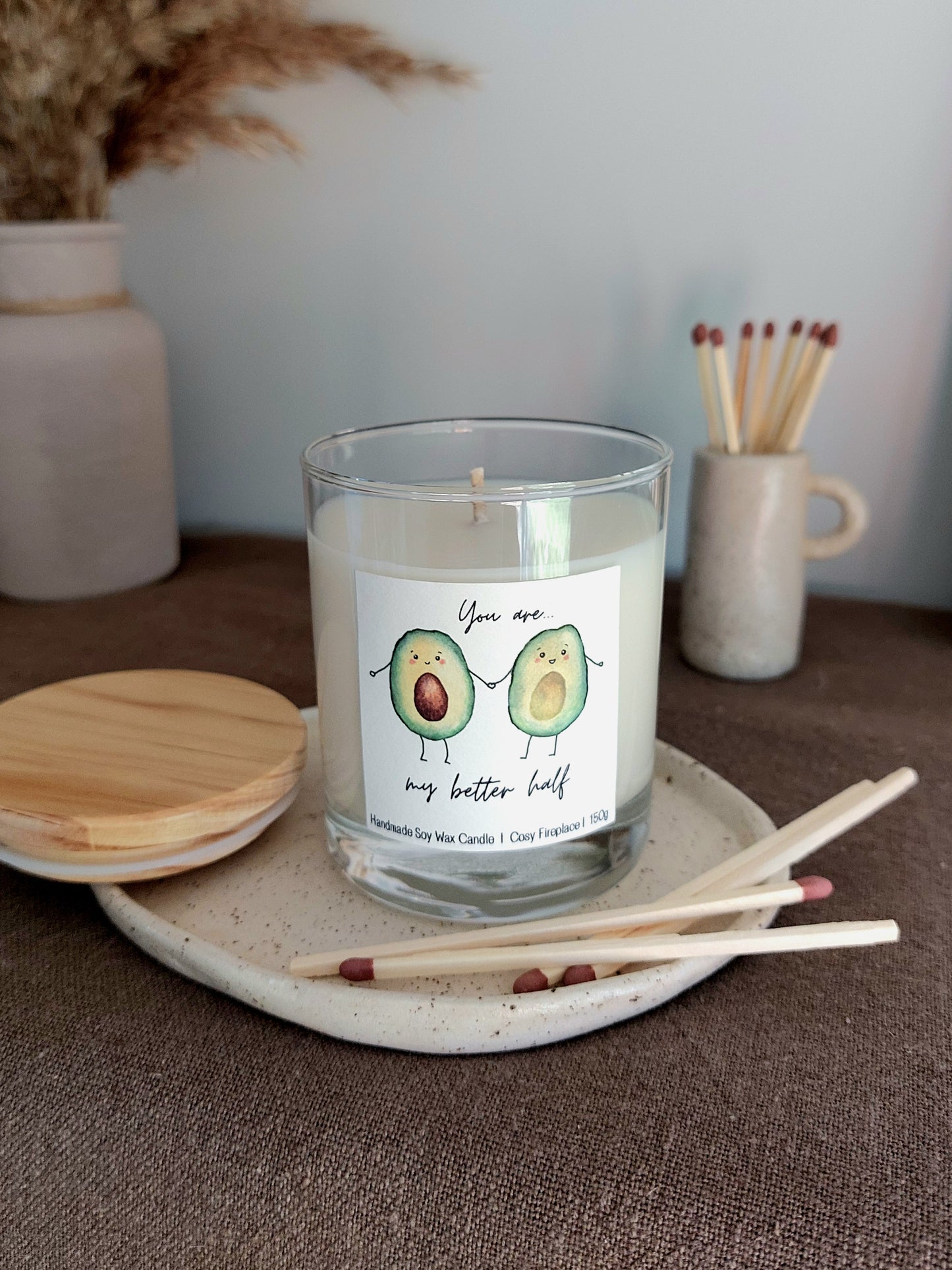 Valentines/ Anniversary Candle in Glass Jar 'Avocado Couple'