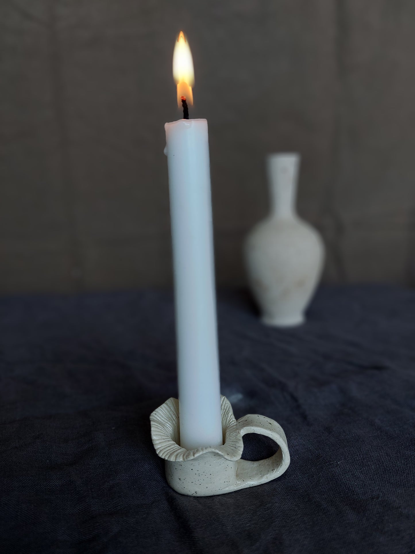 Speckled Clay Candlestick Holder Small