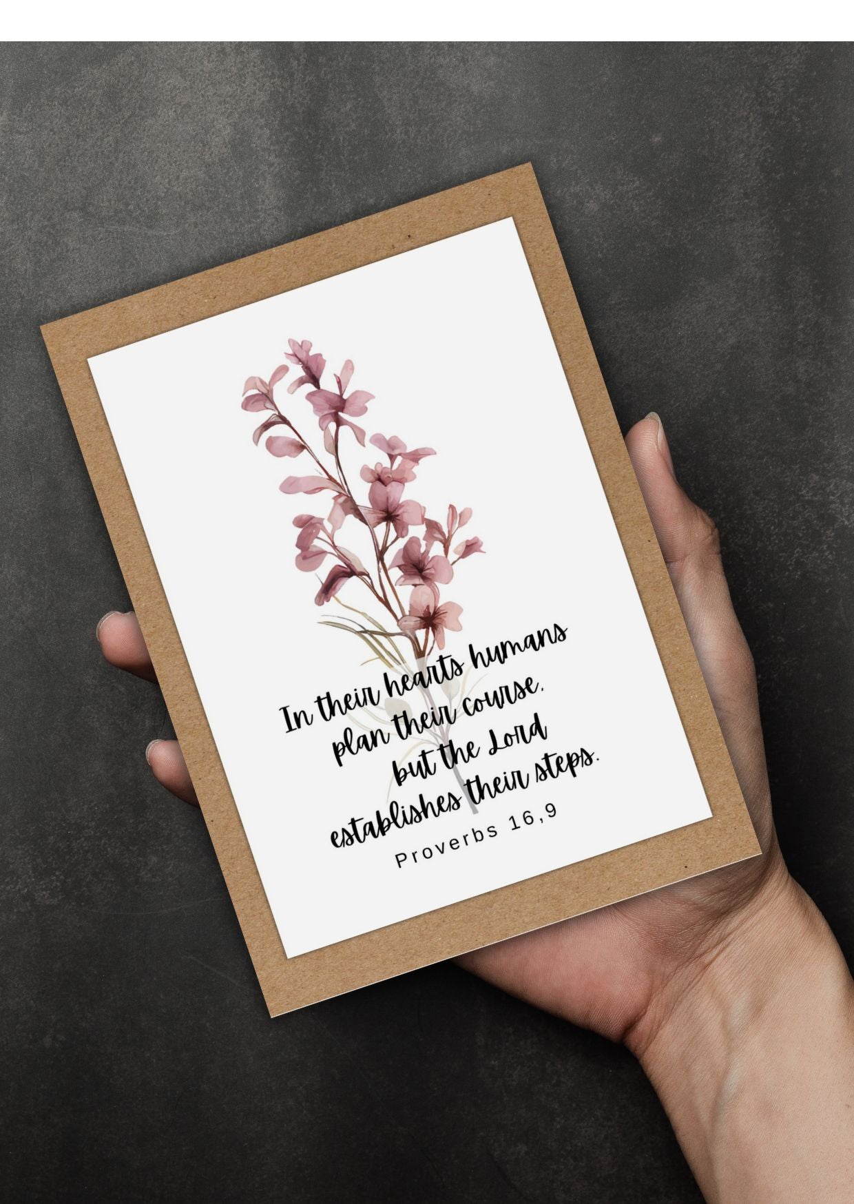 Proverbs 16,9  Faith and Strength - Greeting Card with Bible Verse