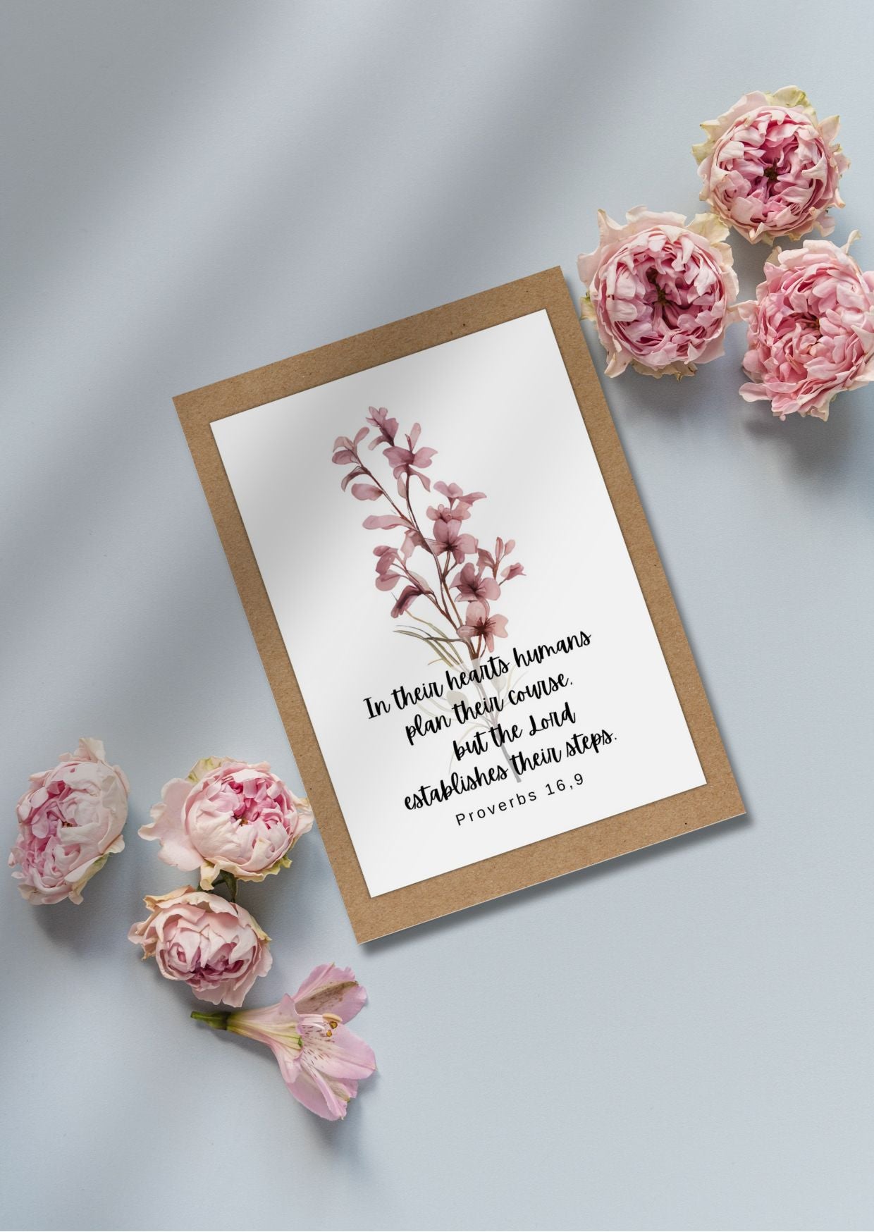 Proverbs 16,9  Faith and Strength - Greeting Card with Bible Verse