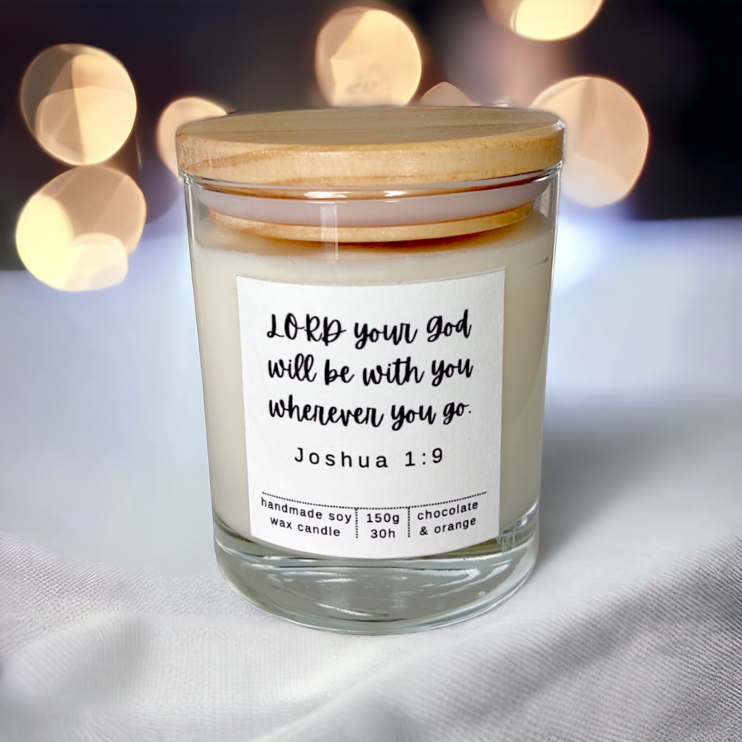 Bible Verse Candle Jar, "Lord your God will be with you whenever you go" (Joshua 1:9)